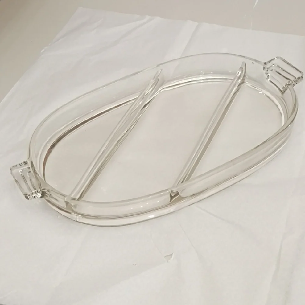 Vintage Clear Glass Vanity Tray Divided Dish Relish Tray Great Handles